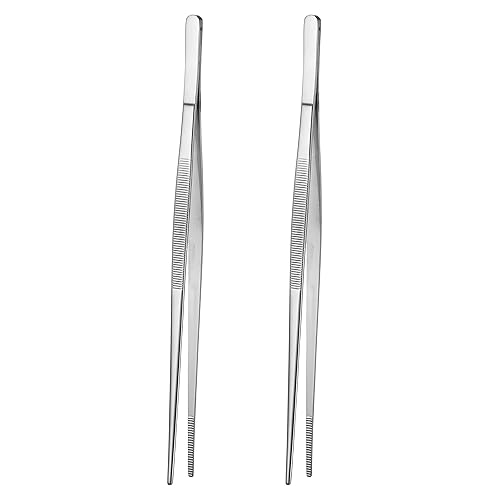 2Pcs 12" Fine Long Tweezer Tongs, Professional Cocktail Garnish Tools,