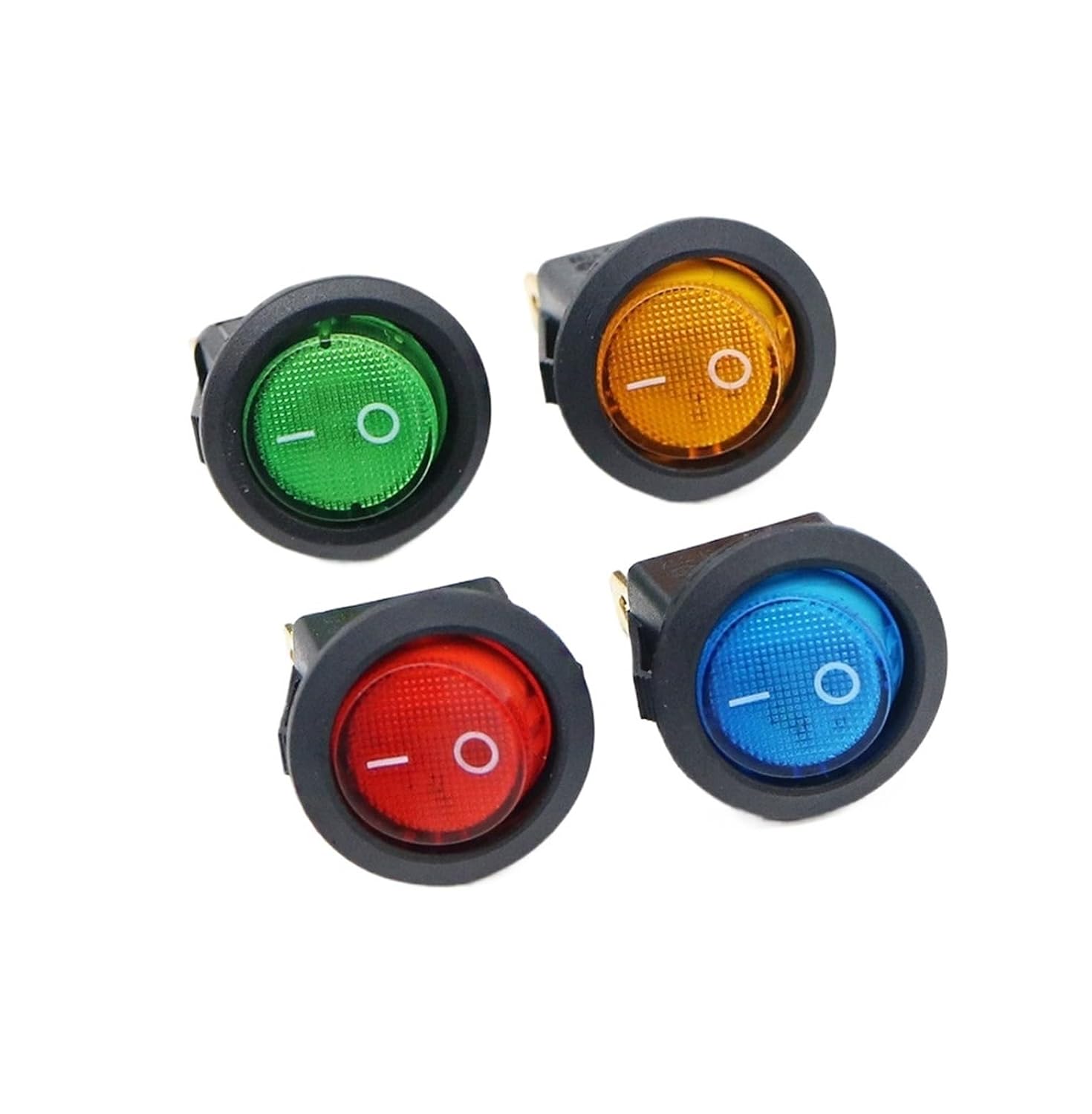 4個 12V/220V LEDスイッチ 16A 12V ライトスイッチ 電源スイッチ カーボタンライト オン/オフ 3ピン ラウンド