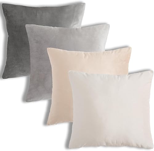 Miniatura 6 de Yonous Juego de 4 fundas de almohada cuadradas suaves de terciopelo neutro con degradado neutro, fundas de cojín cuadradas suaves para sofá,