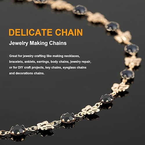 Miniatura 18 de KYUNHOO 16.4 Feet Gold Plated Chain for Jewelry Making Black Rhinestone Bead Chain with Jump Rings and Lobster Clasps Jewelry Craft DIY Decoration