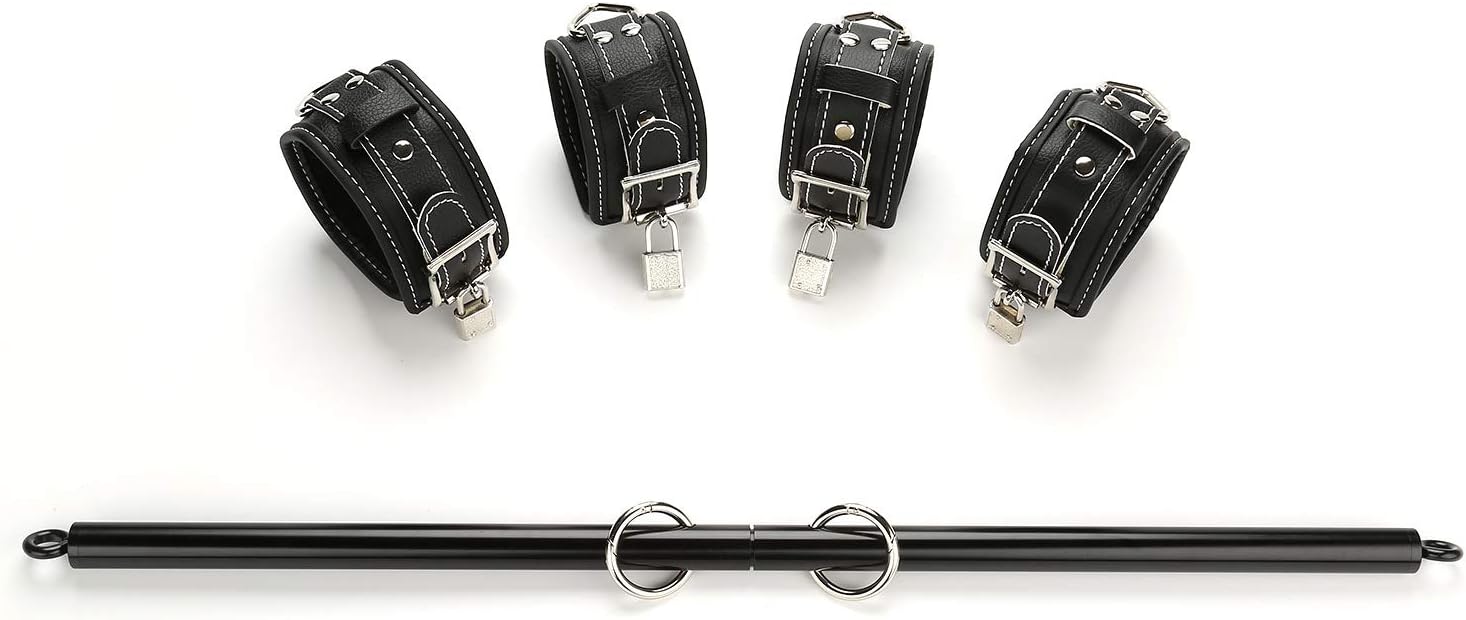 PKBQUEEN Black Expandable Aluminum Alloy Spreader Bar with 4pcs Lichi Adjustable Straps for Home Gyms Yoga Gift Set