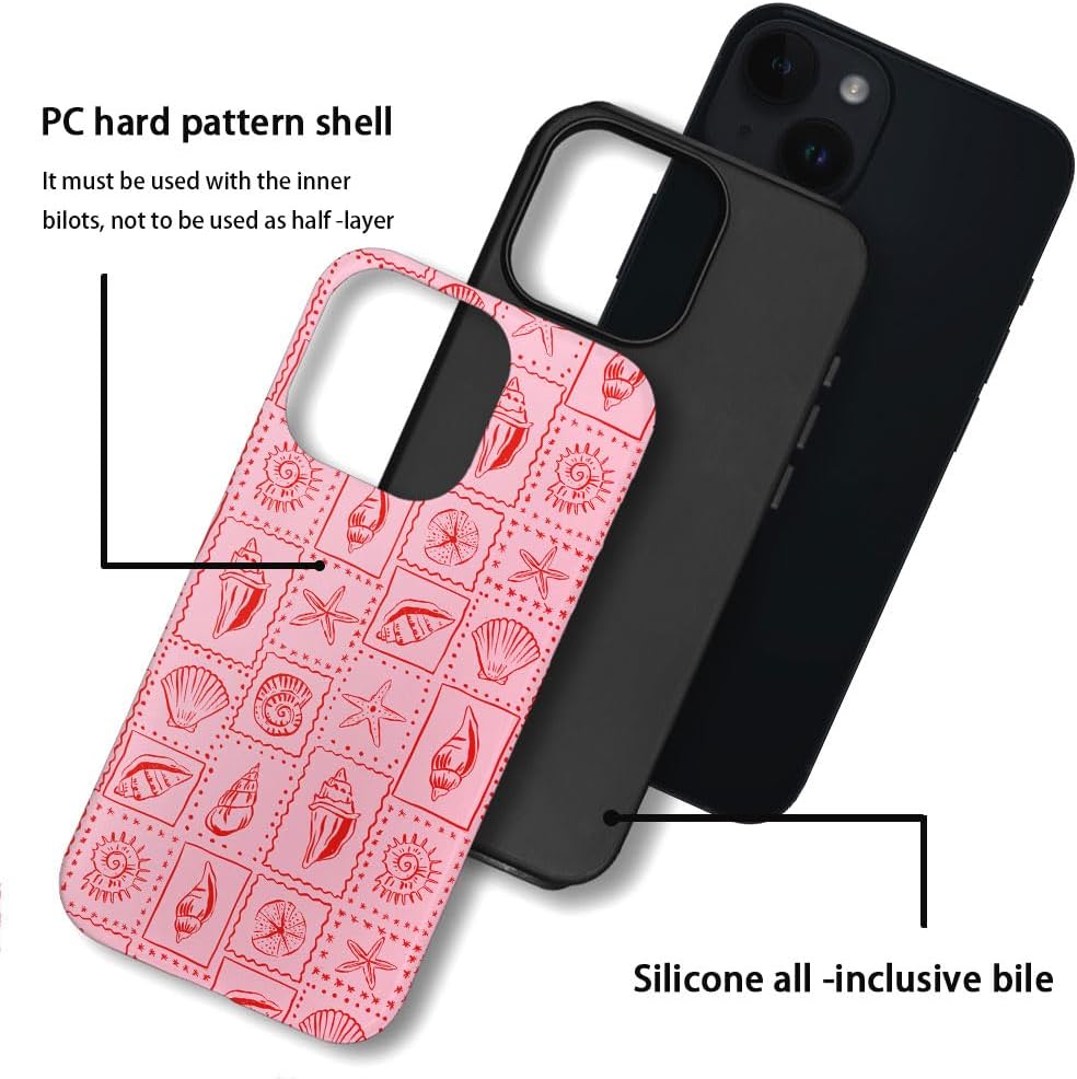 Compatible with iPhone 15,Durable & Shockproof Phone Case Cover Design - Pink Seashells Beach Stamps image 3