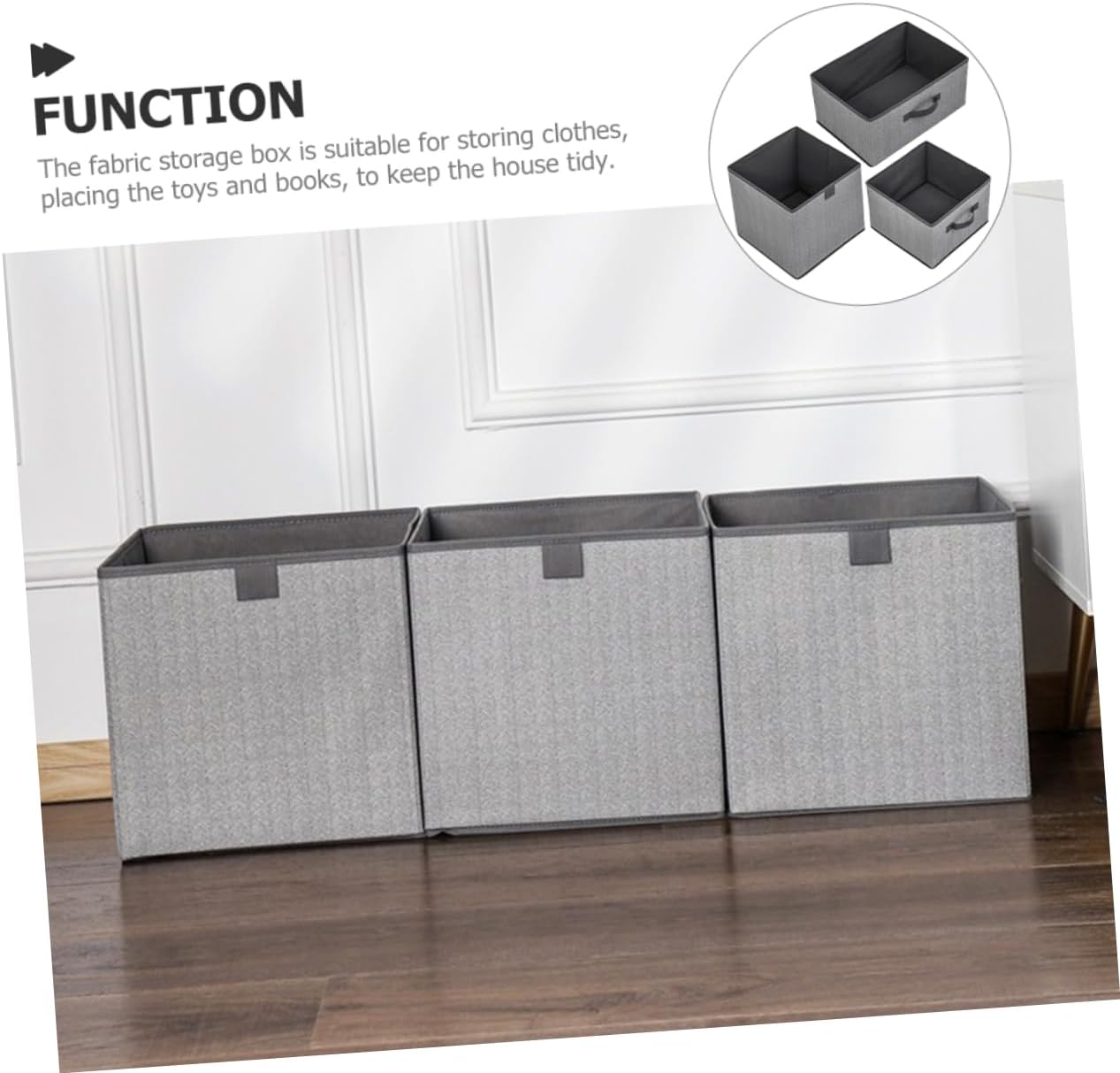 GLEAVI 3pcs Storage Bins Capacity Clothes Organizers for Bedroom Closet and Home Grey Lightweight Handles for