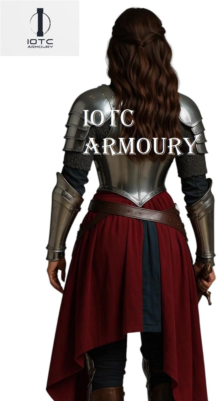 Medieval Lady Armor Body Suit-Female Cuirass Body Armor Brave Lady Battle Costume-Female Half Suit of Armor for Reenactment, LARP, Cosplay Events, Fantasy & Halloween Party Costume Silver