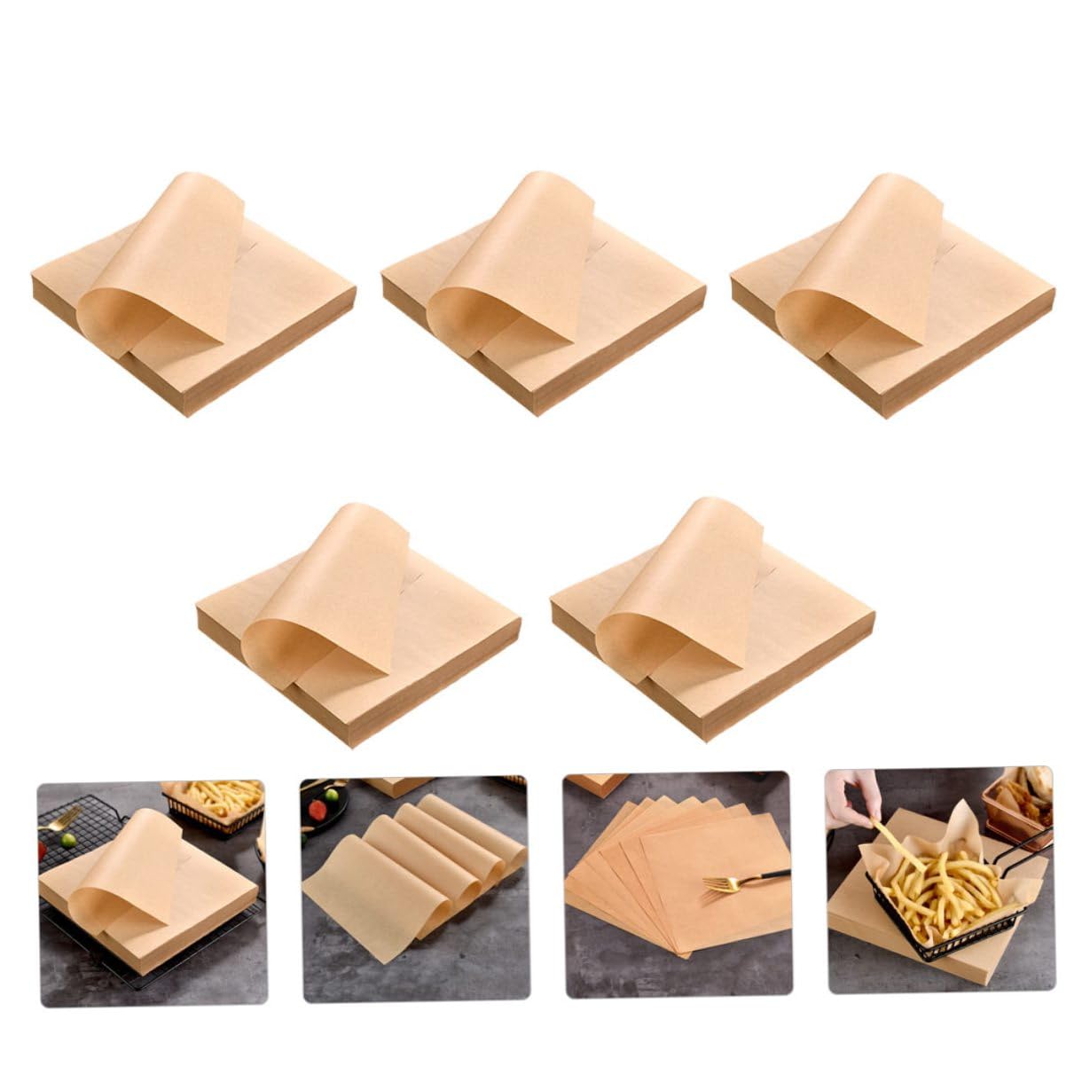 Papel Antigrasa para Hornear 20x20 Cm, Papel de Comida Ecológico de 40g, Resistente al Calor, sin Olor, para Snacks y Frituras, Adecuado para Fiestas y Uso Doméstico, Pack de 500