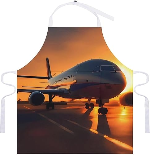 Miniatura 7 de MUSM Apron for Adults - 27.6 X 31.5 Inch, Heavy-Duty Polyester Aprons with Two Large Pockets, Waterproof Airplane at Sunset Kitchen Apron for