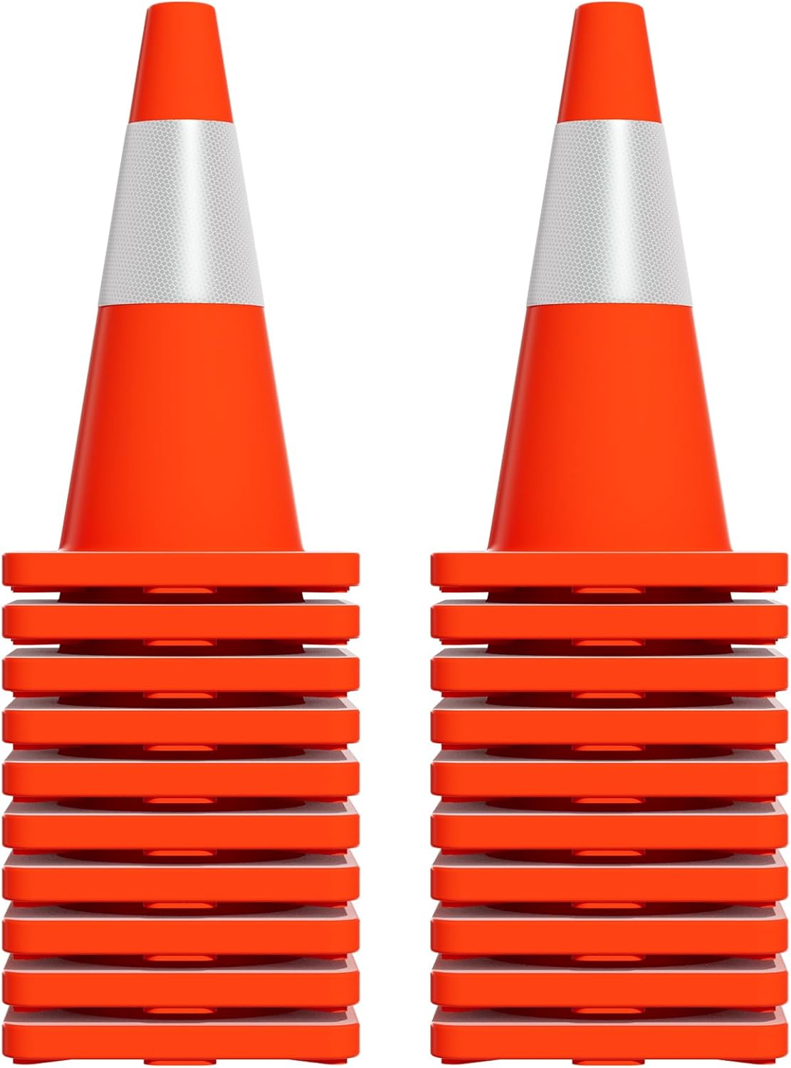 20 Pack 18 Inch Visitors Cones with Reflective Tape, Security Highway Parking Cones with Weighted Base, Collapsible PVC Building, Orange Cones for Building Zone, Occasion Barricade or Driveway