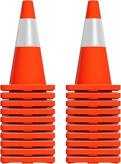 20 Pack 18 Inch Orange Traffic Cones with Reflective Tape & Weighted Base - Durable Collapsible PVC for Construction, Parking & Events