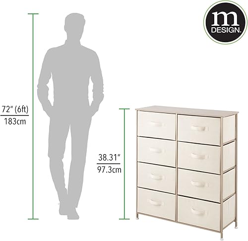 Miniatura 6 de mDesign Muebles grandes con marco de acero y parte superior de madera, con 8 cajones de tela extraíbles, organizador de oficina grande para