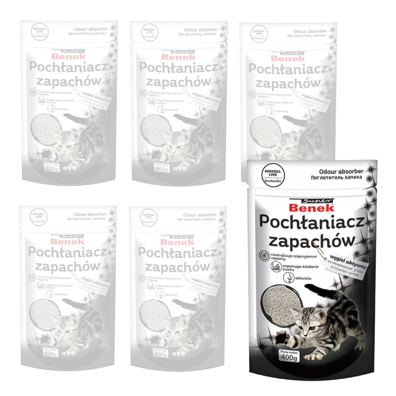 Super Benek Pochłaniacz zapachów węgiel aktywny do kuwety 6x0,4kg