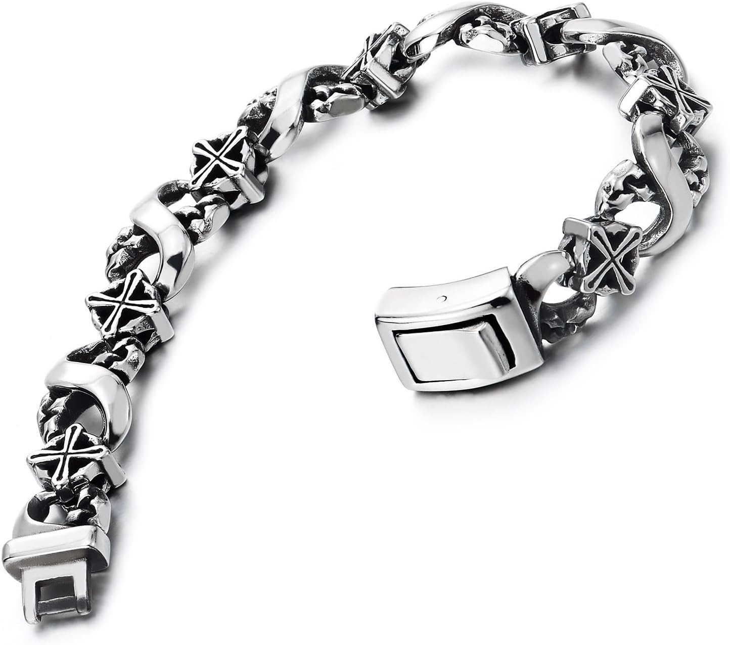 COOLSTEELANDBEYOND Mens Infinity Number 8 Bracelet, Textured Circle Cross Link Chain, Stainless Steel, Unique - Image 6