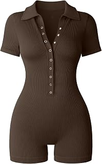 Mono para mujer Mono de yoga for mujer, mono deportivo con cuello en V acanalado, cintura elástica, mono ajustado de Color sólido, monos de cintura alta
