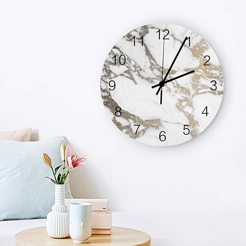 Miniatura 3 de Reloj de pared silencioso de madera, reloj de pared con mecanismo de cuarzo, funciona con pilas, piedra de ónix de mármol texturizada, natural,