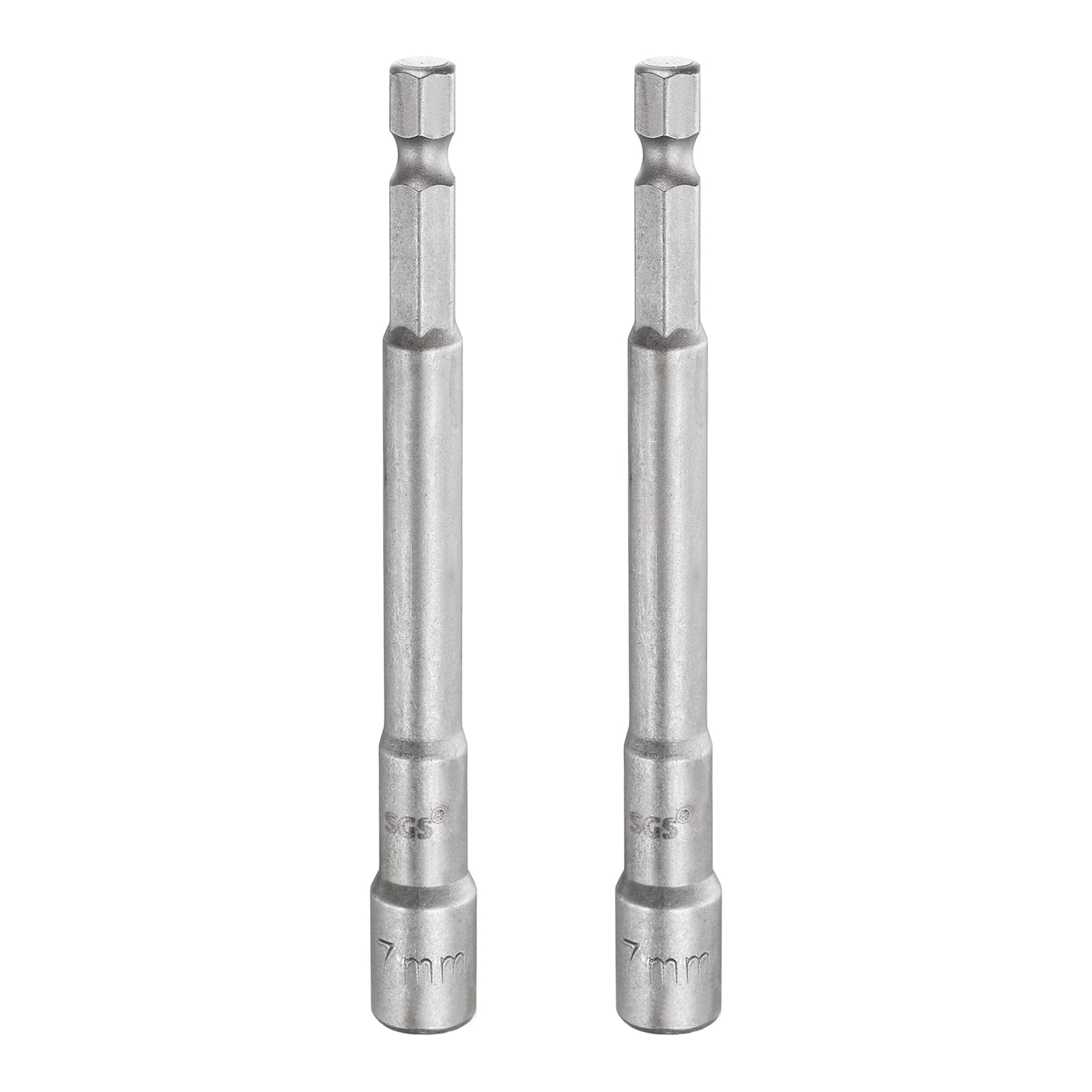 sourcing map 2pcs Nut Driver Drill Bit 7mm Metric Socket 1/4" Hex Shank 3.94" (100mm) Long Magnetic 6-Point Sockets Quick Change CR-V Steel Bolt Setters for Power Drill Drivers — image 1