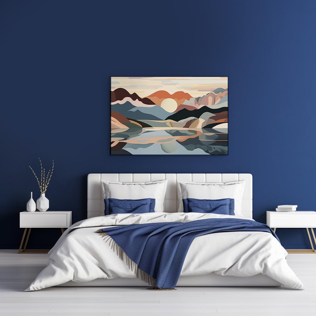 Canvas for Living room. Serene Digital Vistas: Where Lakes Mirror Mountains Under Shifting Skies, 27 x 18 inch Canvas Wall Art - Contemporary Masterpieces - Modern Home Decor - 69x46 cm (27x18 inch)