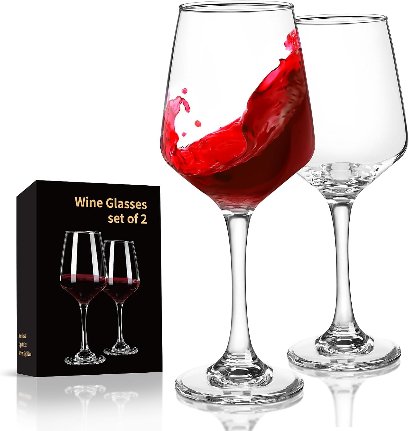 FrutPunch Red Wine Glasses Set of 2, Hand-Blown Crystal Clear Wine Glasses, 15OZ，Thin Rim, Long Stem, Perfect for White and Red Wine, Suitable for Parties, Weddings, Anniversaries