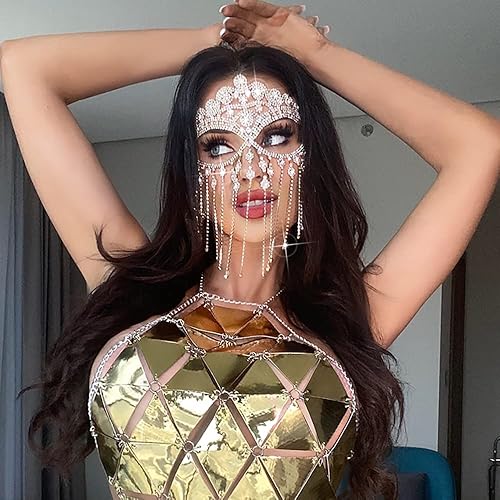 Miniatura 5 de CCbodily Máscara facial de diamantes de imitación para mujer, máscara de cadena de cristal con diamantes de imitación para mujer