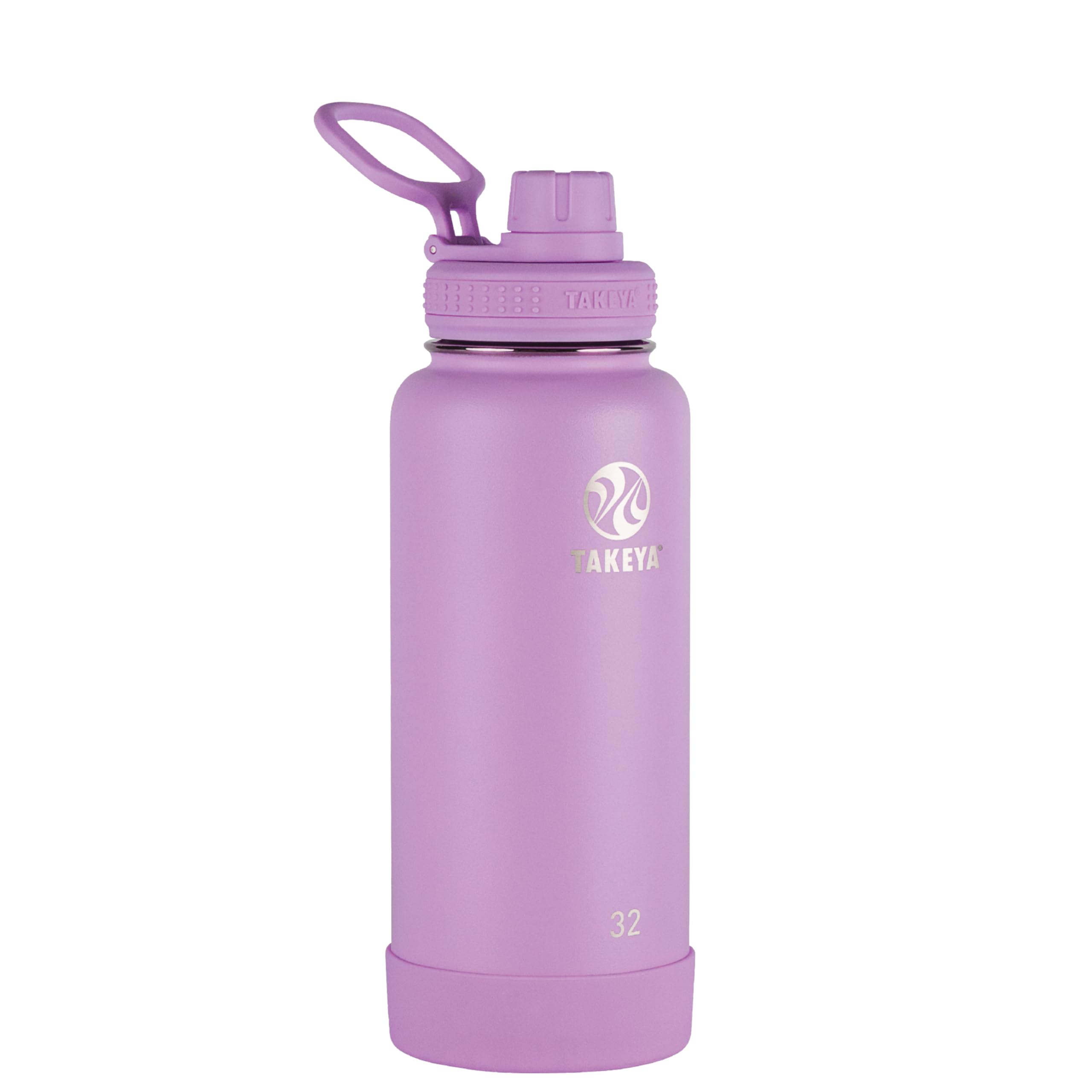 Takeya Actives Stainless Steel Water Bottle, Insulated Spout Lid, Keeps Drinks Cold 24 Hrs, Leakproof, Durable, Dishwasher Safe, Ideal for Gym, Travel, Fits Most Cup Holders, 32 oz/Lilac
