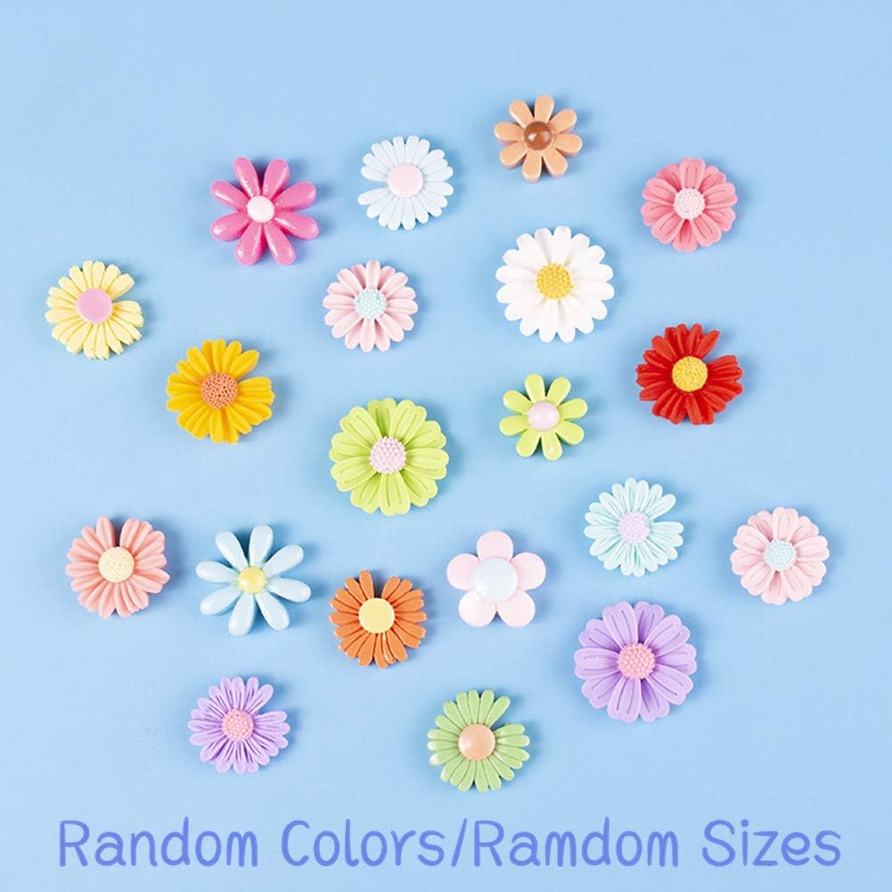 MSCFTFB 100 Pieces Random Daisy Shaped Flower Resin Charms Plastic Beads Flatback Cabochons Embellishment for Jewelry Making Cardmaking Scrapbooking Hair Accessories - Image 3