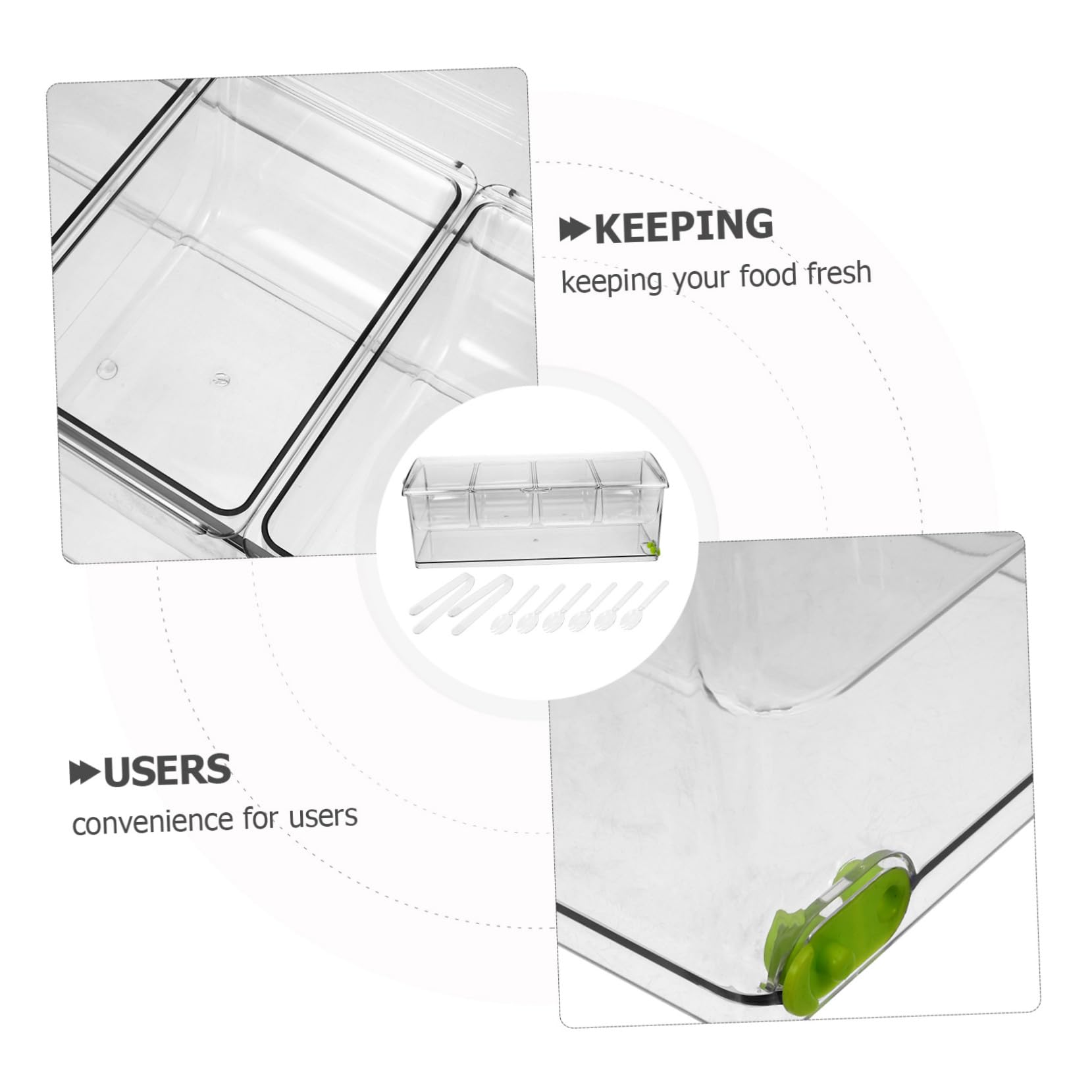Toddmomy Caja Organizadora de Alimentos Multiusos con Tapa Hermética Compartimentos Clips y Cucharas para Refrigerador y Cocina y Facilita Almacenamiento