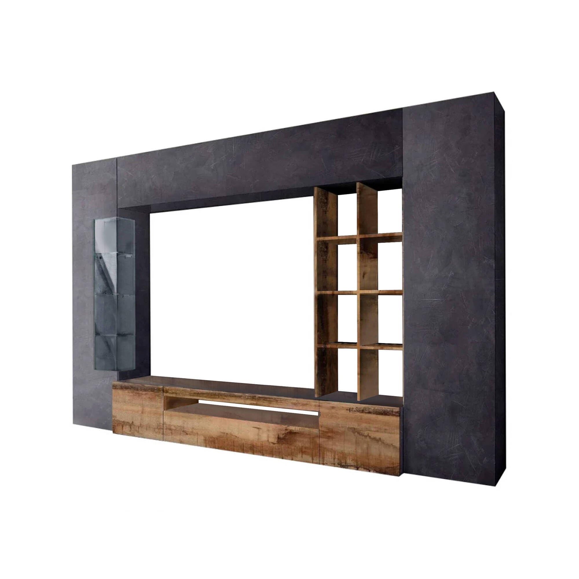 Dmora Parete Attrezzata Ocean 40x290x192h cm Grigio Ardesia 20 Ripiani 6 Ante, Apertura Battente e a Ribalta Made in Italy