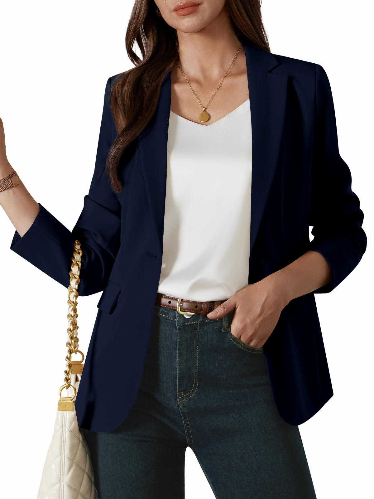 Womens One Button Blazer Casual Open Front Long Sleeve Suit Jackets Business Work Office Blazers-image-20