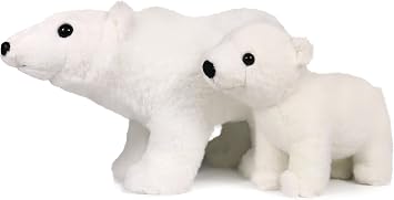 Ice King Bear Mom and Baby Stuffed Animals Set Zoo Wild Animals Polar Bear