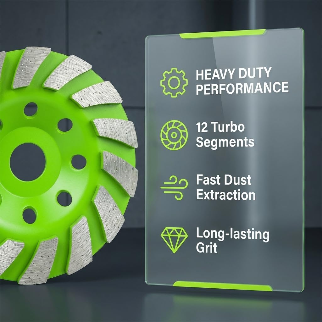 4" Diamond Concrete Grinding Wheel, 12-Segment Concrete Grinding Wheel Disc for Angle Grinder - Polishing & Cleaning Stone, Cement, Marble Surfaces (Green)