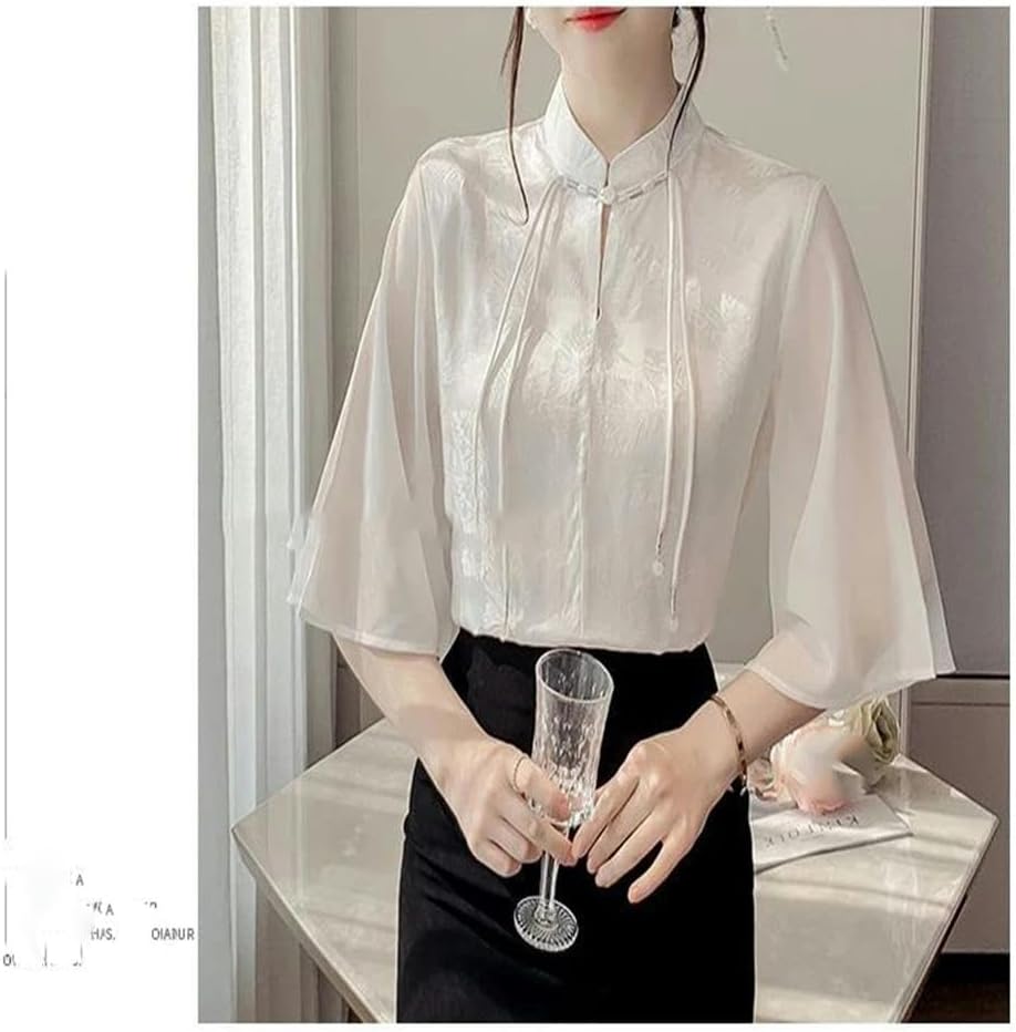 Retro Chinese Style Classical Tang Suit top Graceful Temperament Solid Color Blouse Tassel Button Hanfu top