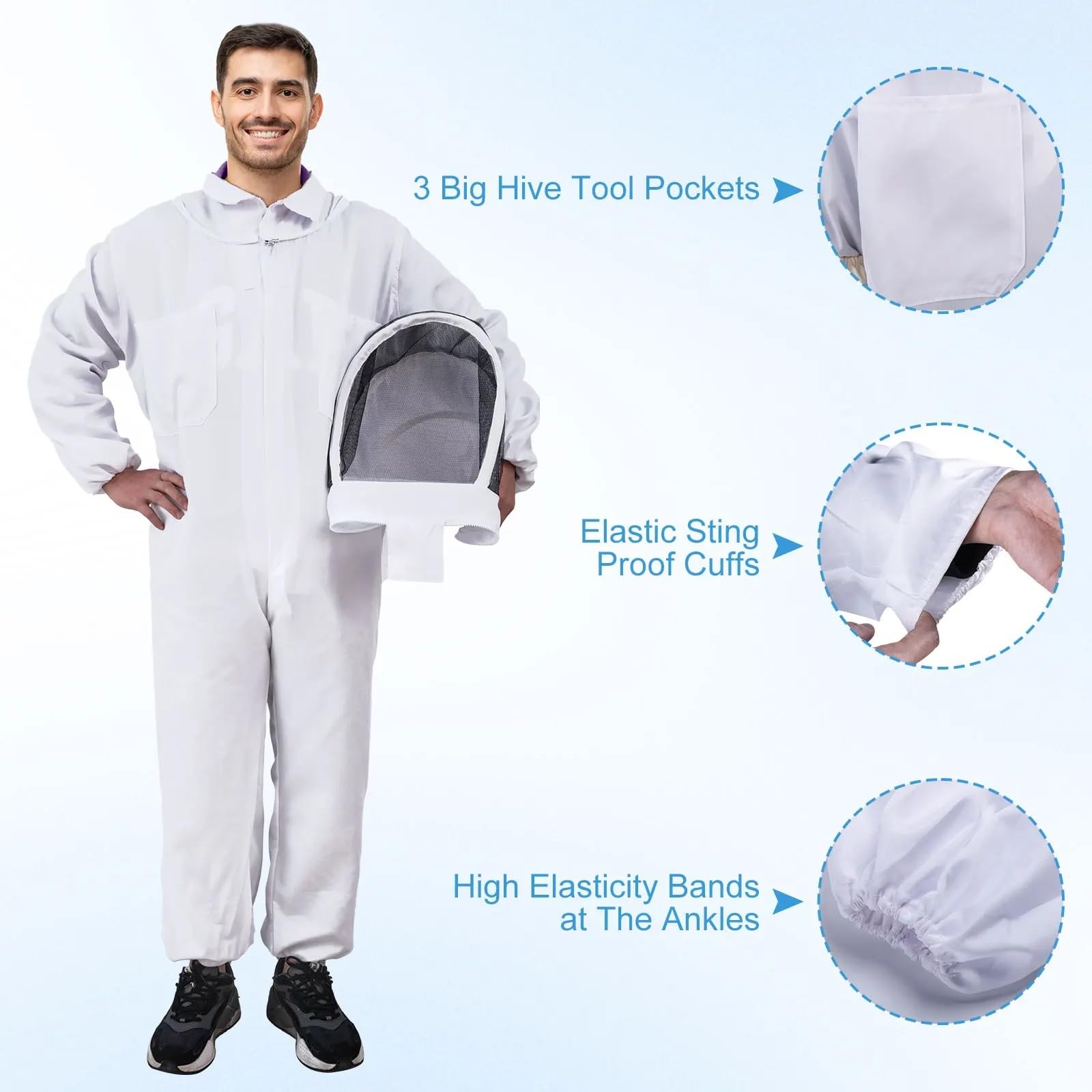 Vêtements D'apiculture Vêtements de protection professionnels, combinaison d'apiculture intégrale, voile sécurité unisexe avec gants(XXL)