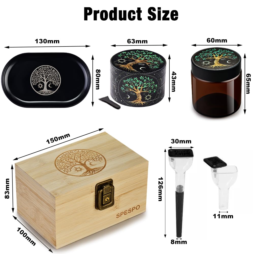 Spespo Grinder Set, Includes 2.5 inch Herb Grinder, Rolling Tray, Storage Jar&Rolling Stick, Lockable Bamboo Box Gift Set for Men Women - Image 2