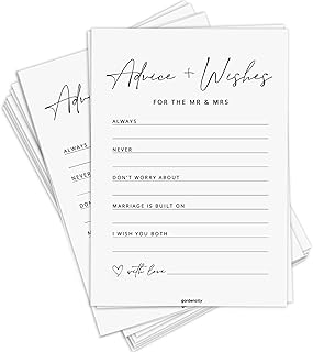 Advice and Wishes for The Mr and Mrs, Bridal Shower Games for 50 Guests, Bridal and Wedding Shower Advice Cards, 50 Cards, Minimalist