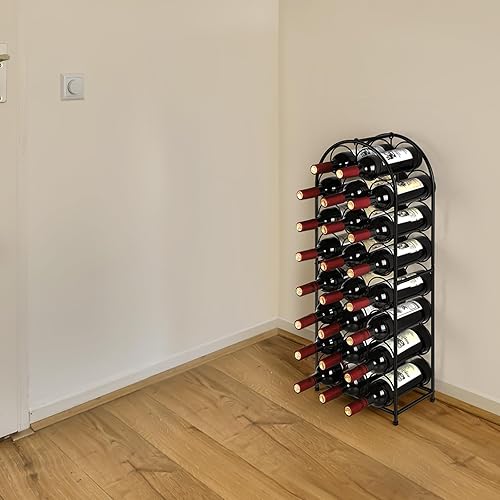 Miniatura 6 de ETELI Botellero de metal independiente para 23 botellas con mango de hierro, elegante y funcional, mantiene tu soporte de bodega de vino estilo