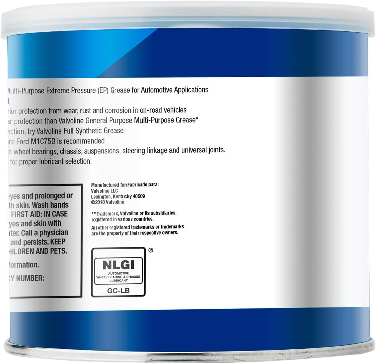Valvoline Multi-Vehicle Moly-Fortified Gray Grease 1 LB Tub, Case of 12