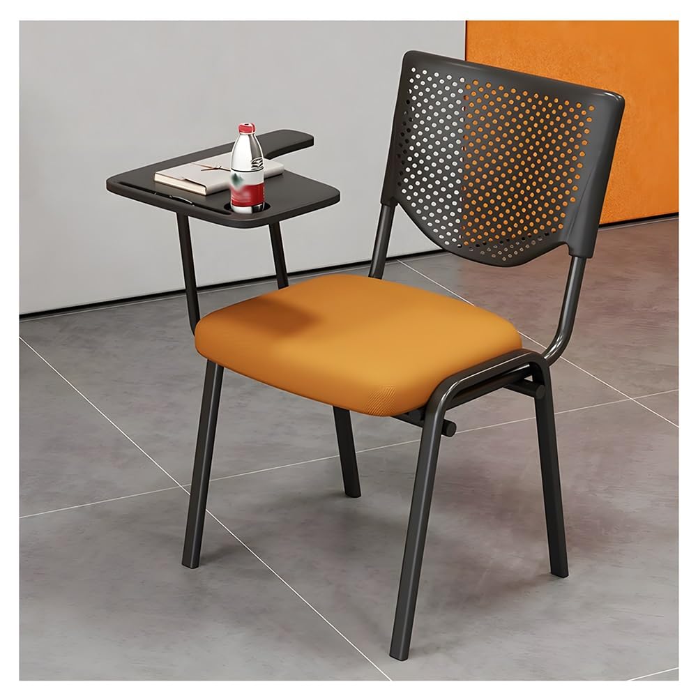 MYUYEE 4Pcs Reception Chairs With Flip-Up Table Conference Chairs, Guest Nesting Stacking Chairs, For Trainee Training/Conference Negotiation (Orange-50X44X80 Cm)