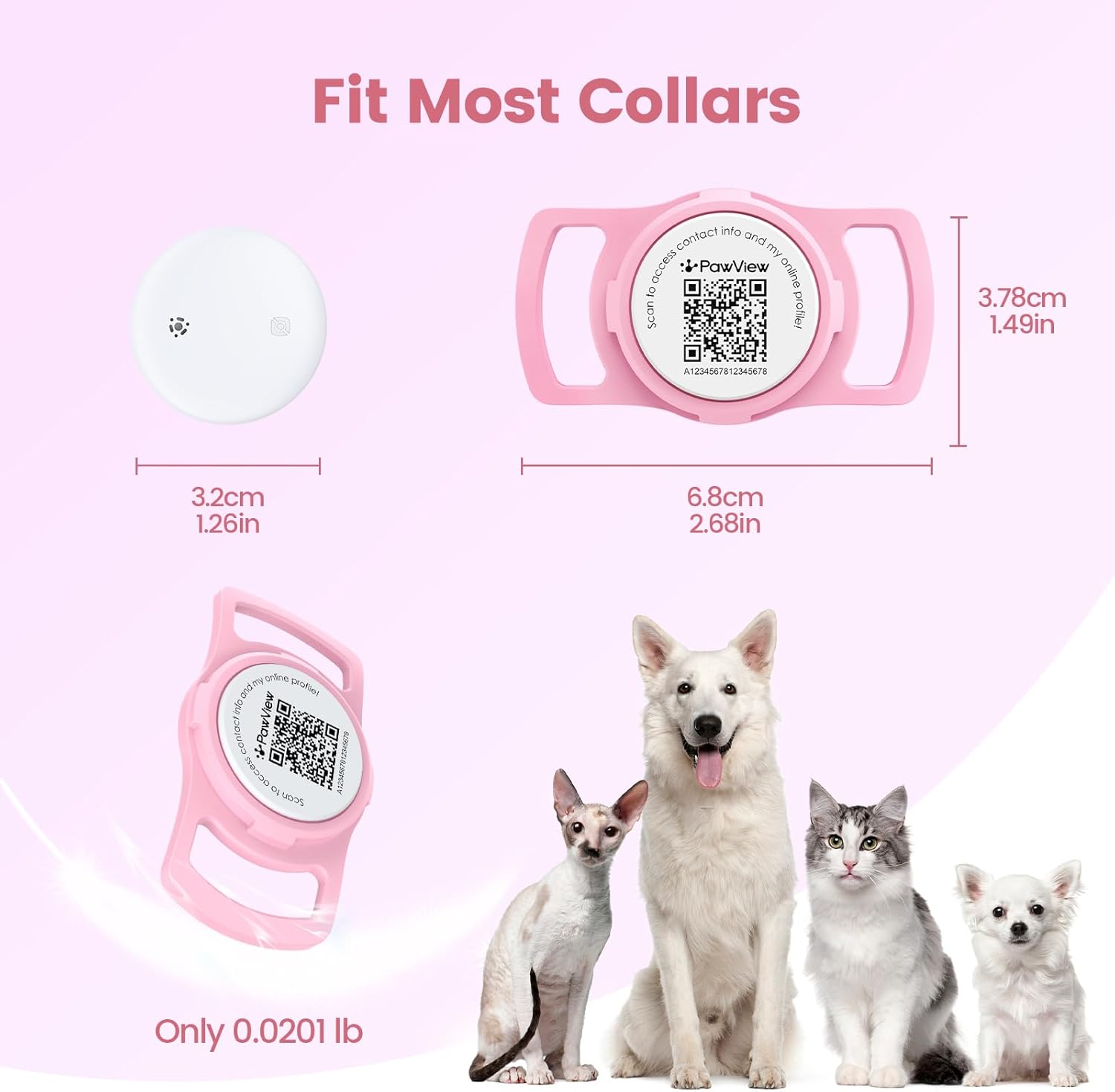 Smart Pet Tracker for Collar - Dog Trackers Location for Pet with Holders (Pink and Black), No Monthly Fee, Real-Time Tracking, iOS Only, Emergency Contact, Long-Lasting, Anti-Lost Tracker for Cats