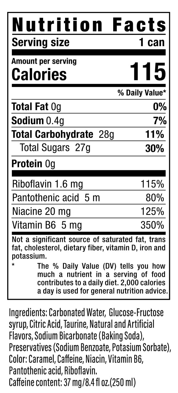 Dark Blue Energy Drink, 8.4 Fl Oz, Original Flavor, 37 mg Caffeine with B Vitamins, Pack of 24 Cans