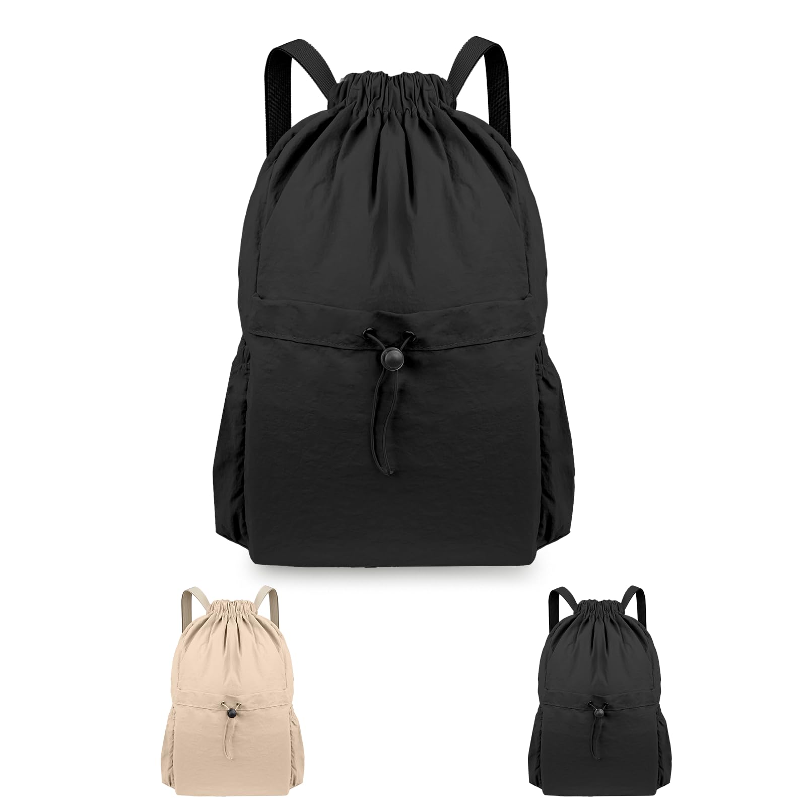 Guittly Drawstring Backpack Casual, Water-resistant Swimming Bag Gym, Sport Backpack for Men Women, Design for School Travel (Black)