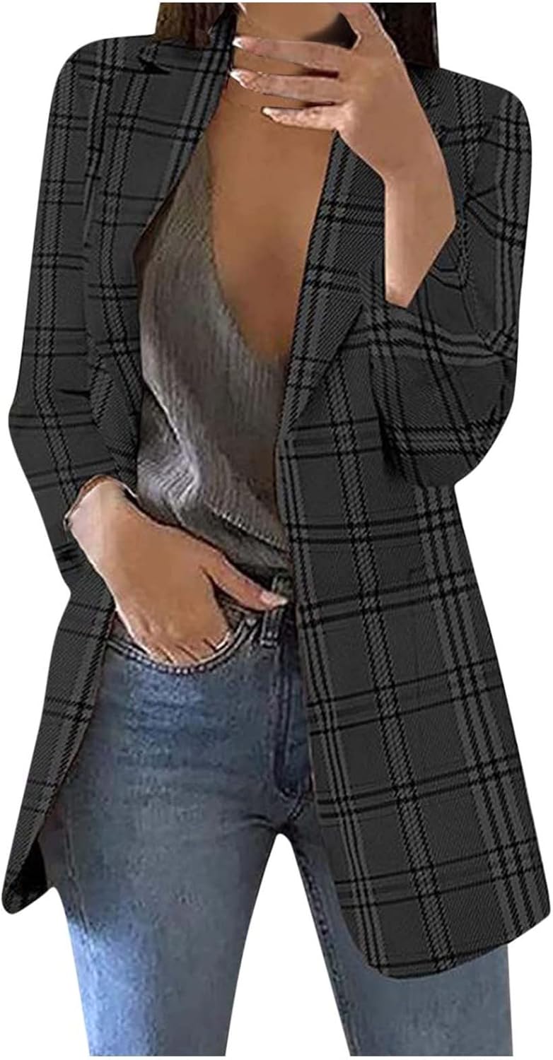 Womens Houndstooth Blazers Long Sleeve Casual Open Front Suit Jackets Boyfriend Blazer with Pockets Overcoats Outwears at  Women’s Clothing store