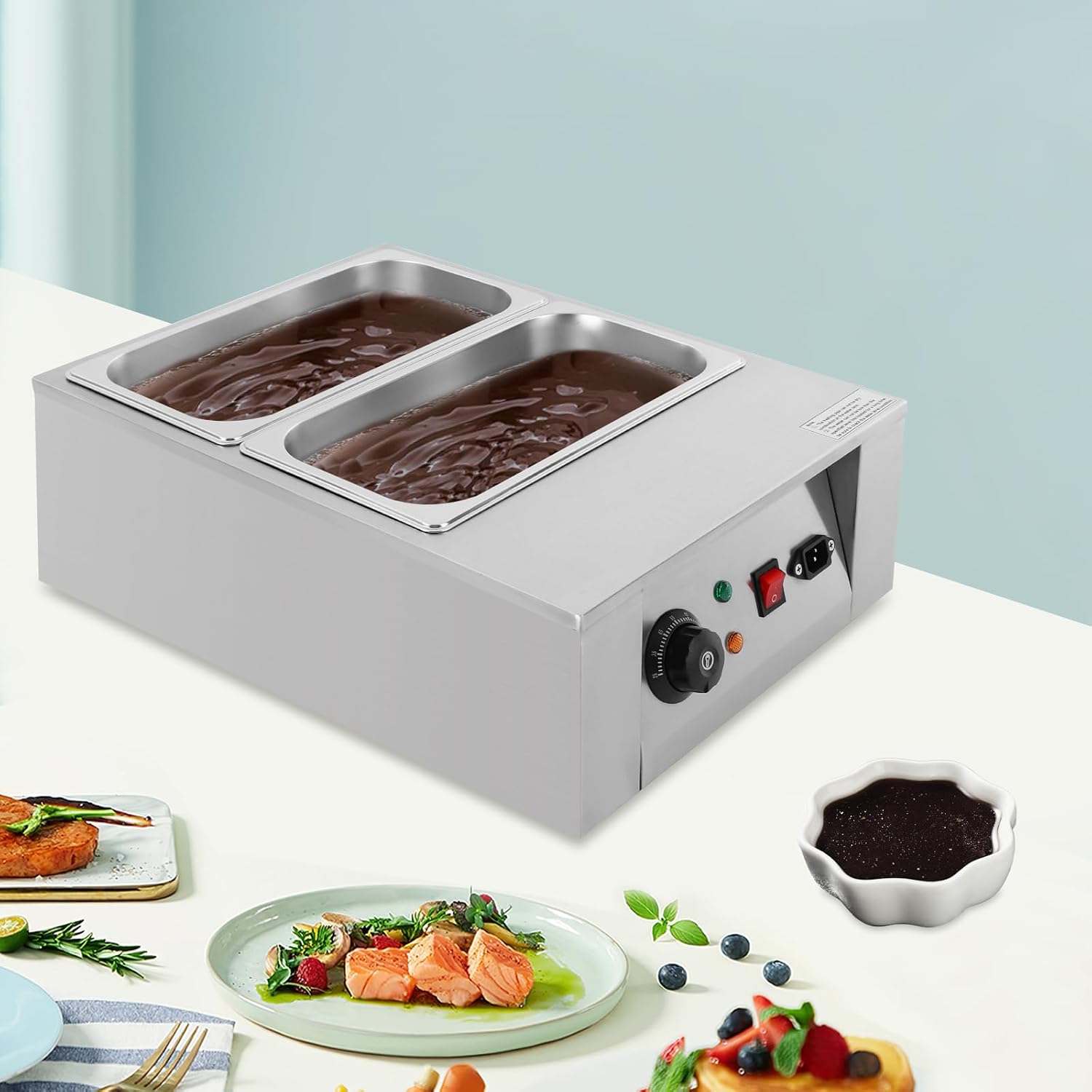 Dual-cylinder Chocolate Melting Pot, 600W Professional Chocolate Melting Machine, 17.64 Lbs Capacity Electric Chocolate-Melter with Adjustable Temperature for Hotels Restaurants