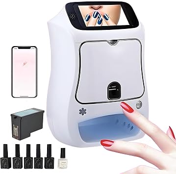 Nail Art Printer Machine w/5in Touch Screen Display,3D Digital Mobile Nail Printer Manicure Salon Set w/Nail Printer Machine/Pack of Nail Polish&Nail Dryer for Home & Salon