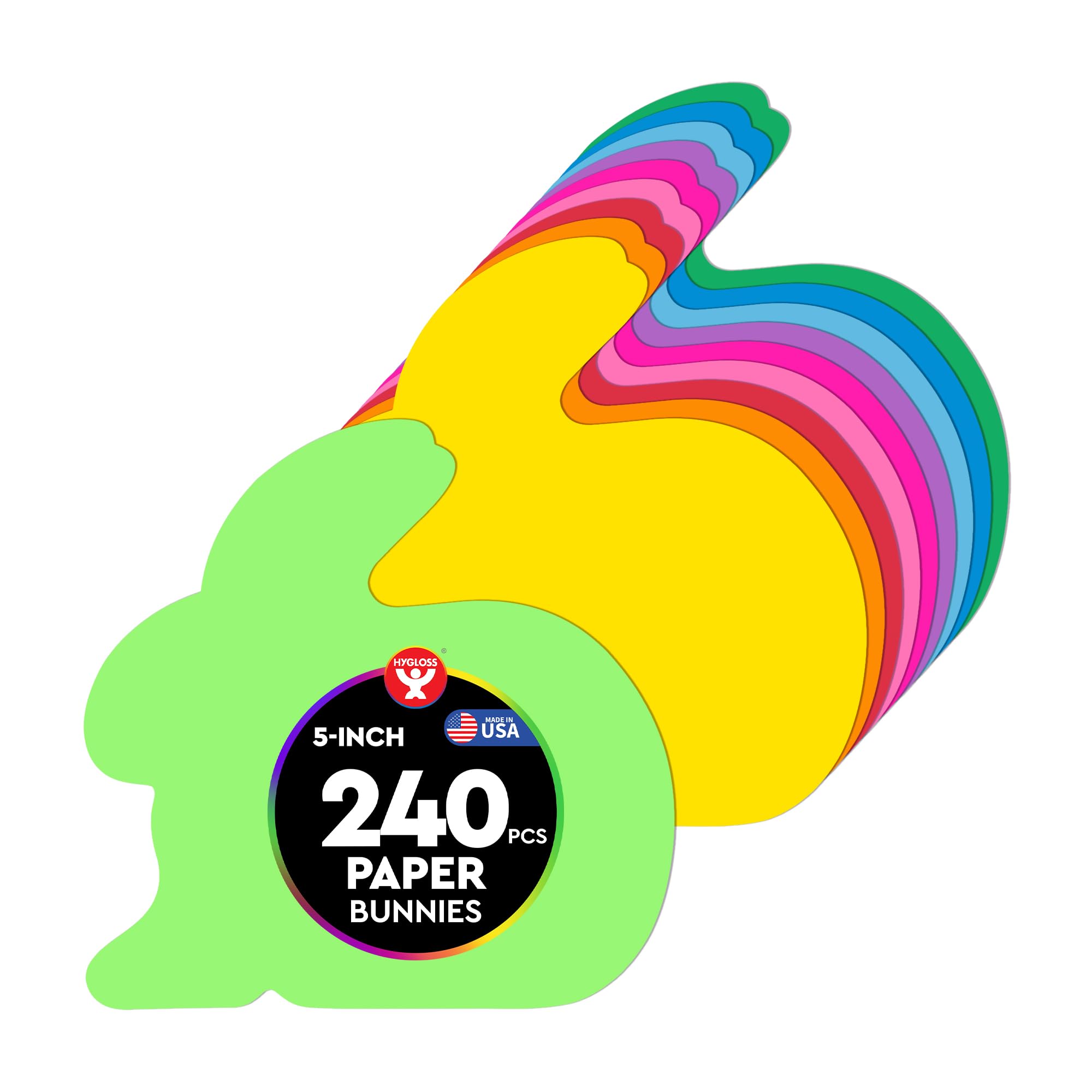 Hygloss Bunny Shape Paper Cut-Outs for Arts &amp; Crafts-Many Creative Uses-Easter Activities-Assorted Vibrant Colors-5 Inches- 240 Pcs