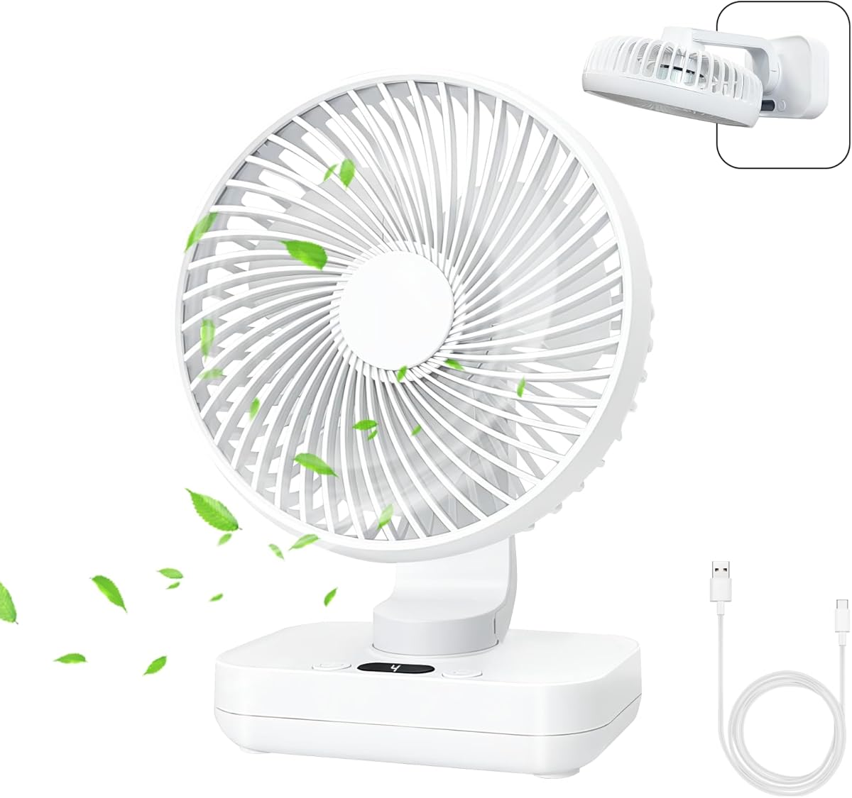 MERTTURM USB Desk Mini Portable Cooling Table Fan with 4 Speeds, 360° Adjustment 4000mAh Rechargeable Battery Operated Small Quiet Personal Desktop Silent Fan for Home Office Outdoor Travel