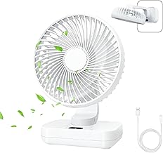 MERTTURM Portable Oscillating Automatic USB Table Fan - Mini 4000mAh Silent Battery, 4 Speeds Rechargeable for Home Office - White