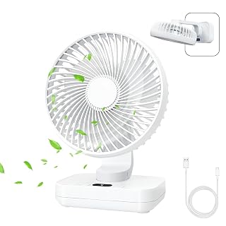 MERTTURM USB Desk Fan, Mini Portable Cooling Table Fan with 4 Speeds, 4000mAh Rechargeable Battery Operated Small Quiet Desktop Fan, 360° Adjustment Personal Silent Fan for Home Office Outdoor Travel