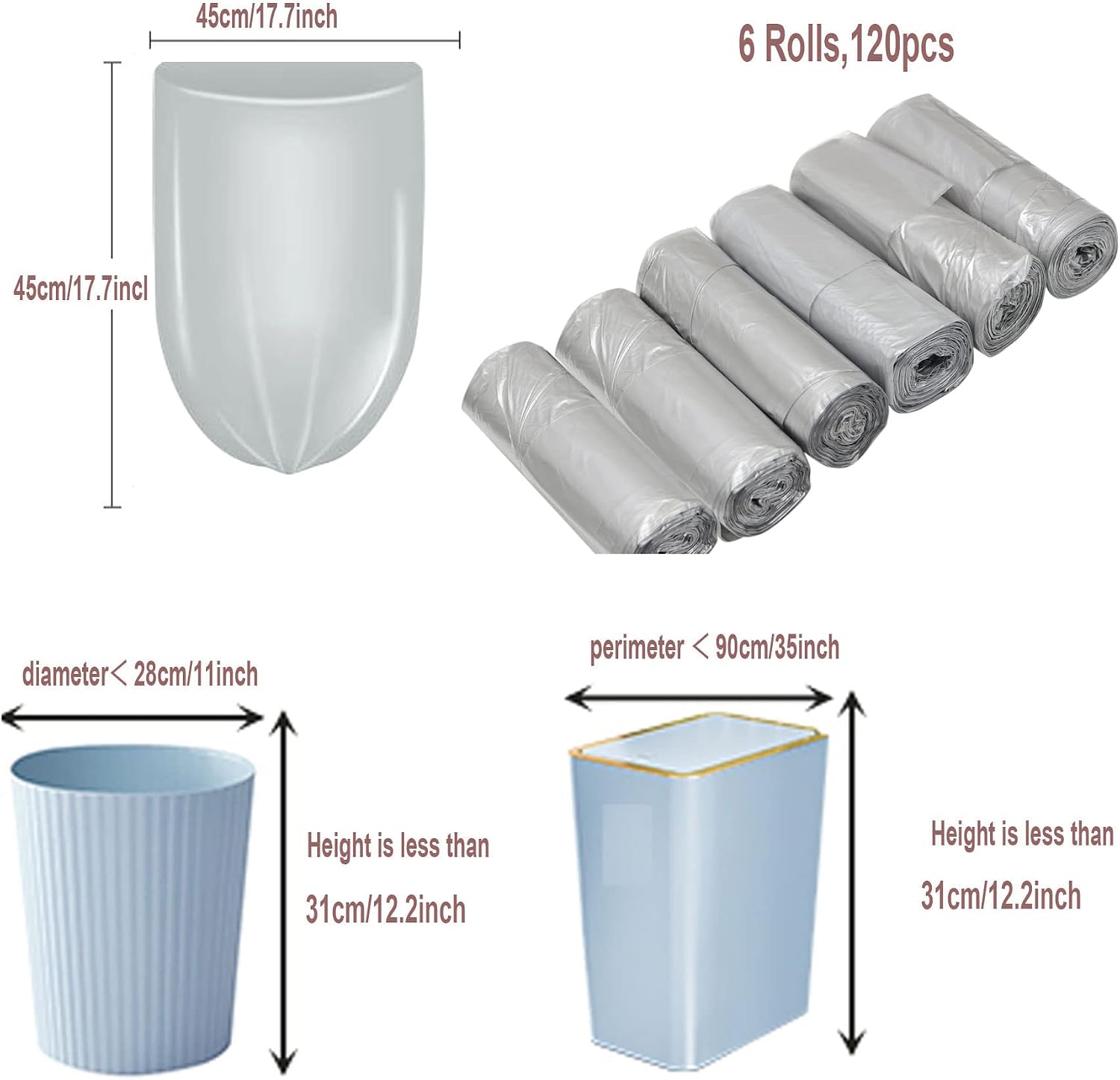 4 Gallon Bathroom Trash Bags,6 Rolls 120pcs Small Trash Garbage Bags, Disposable Trash Bags for Office, Bathroom Wastebasket Waste Bin (Silver 120 Count)