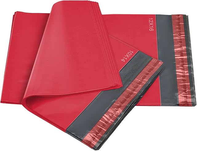 50 Mixed Mailing Poly Postal Self Seal Bags 2 Sizes 25 from Each iSOUL Small to Large Mailing Bags Postage Packaging Assorted Mailers Posting Shipping Post Parcel Package Bags Red