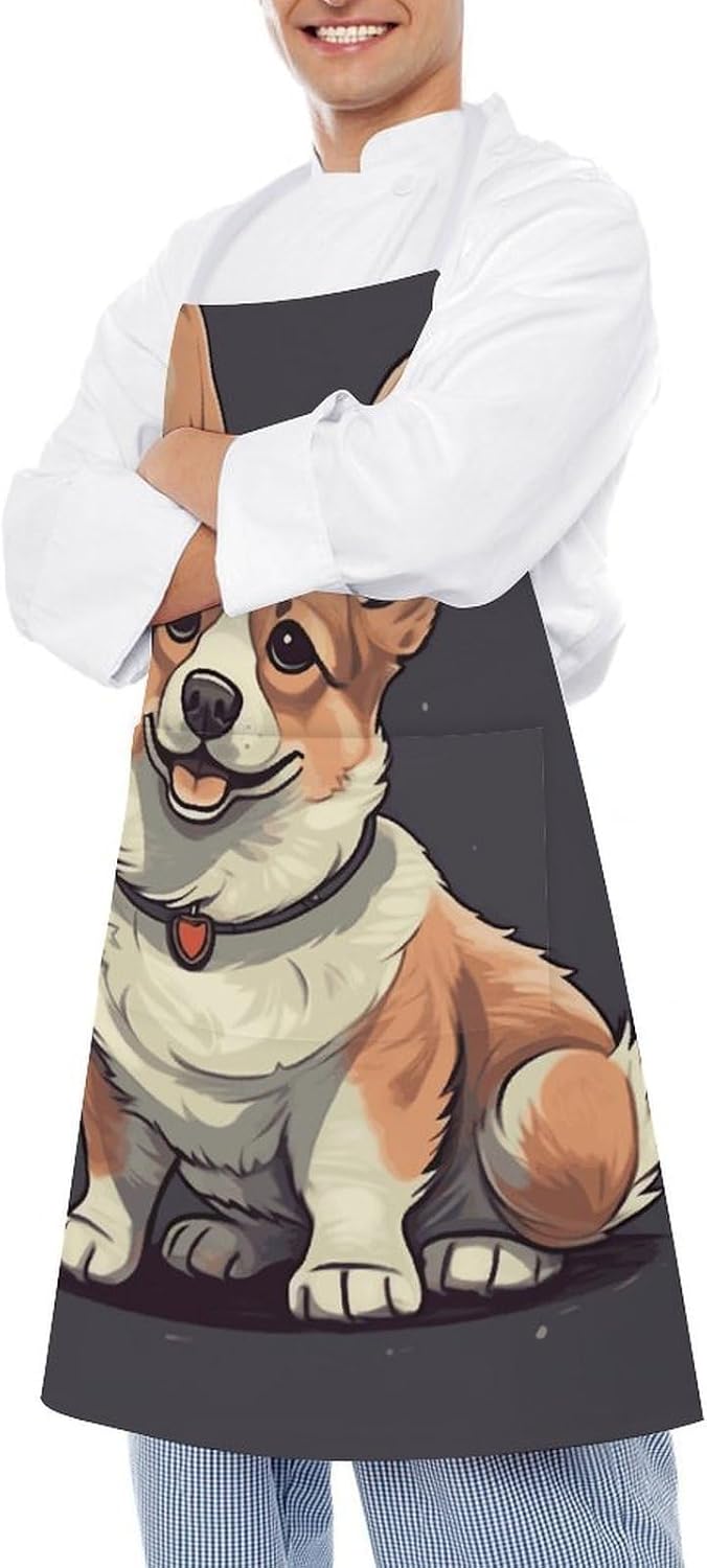 Corgi Dog Bib Apron with 2 Pockets for Kitchen Cooking image 4