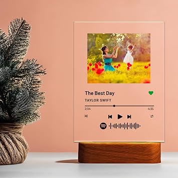 CanvasChamp Spotify Plaque Custom Gift with LED Base - Personalized Acrylic Song Plaque with Picture & Scannable Code for Christmas, Valentine's Gift (Cylinder Base, 16 W x 24 H)