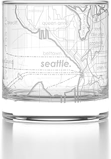 Well Told Engraved Seattle Washington Map Rocks Glass, Old Fashioned Whiskey Glass (11 oz, Clear) Etched Whiskey Glass, Gifts For Whiskey Lovers